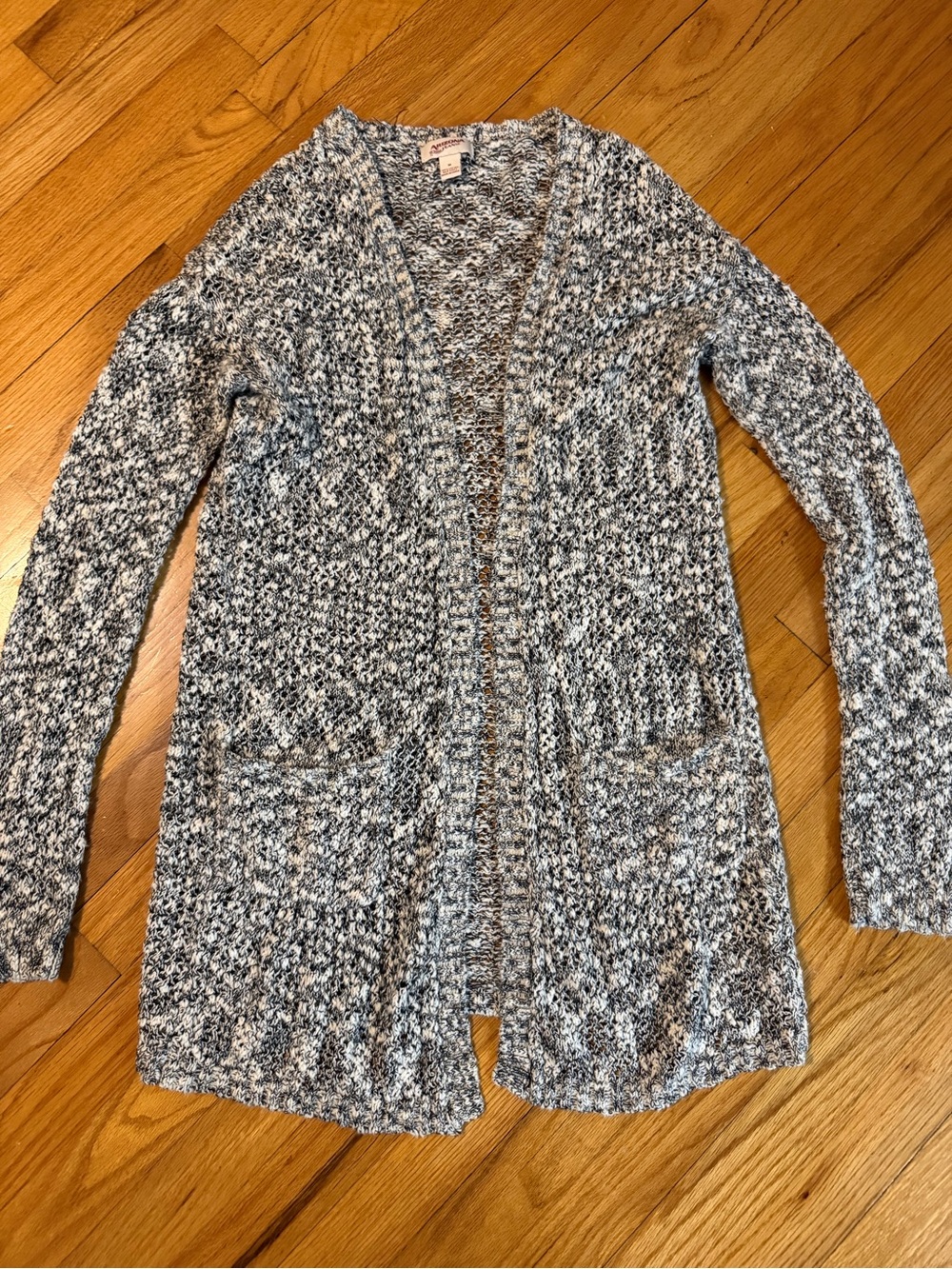 Arizona Cozy Open-Front Marled Cardigan Sweater - Black/White with pockets